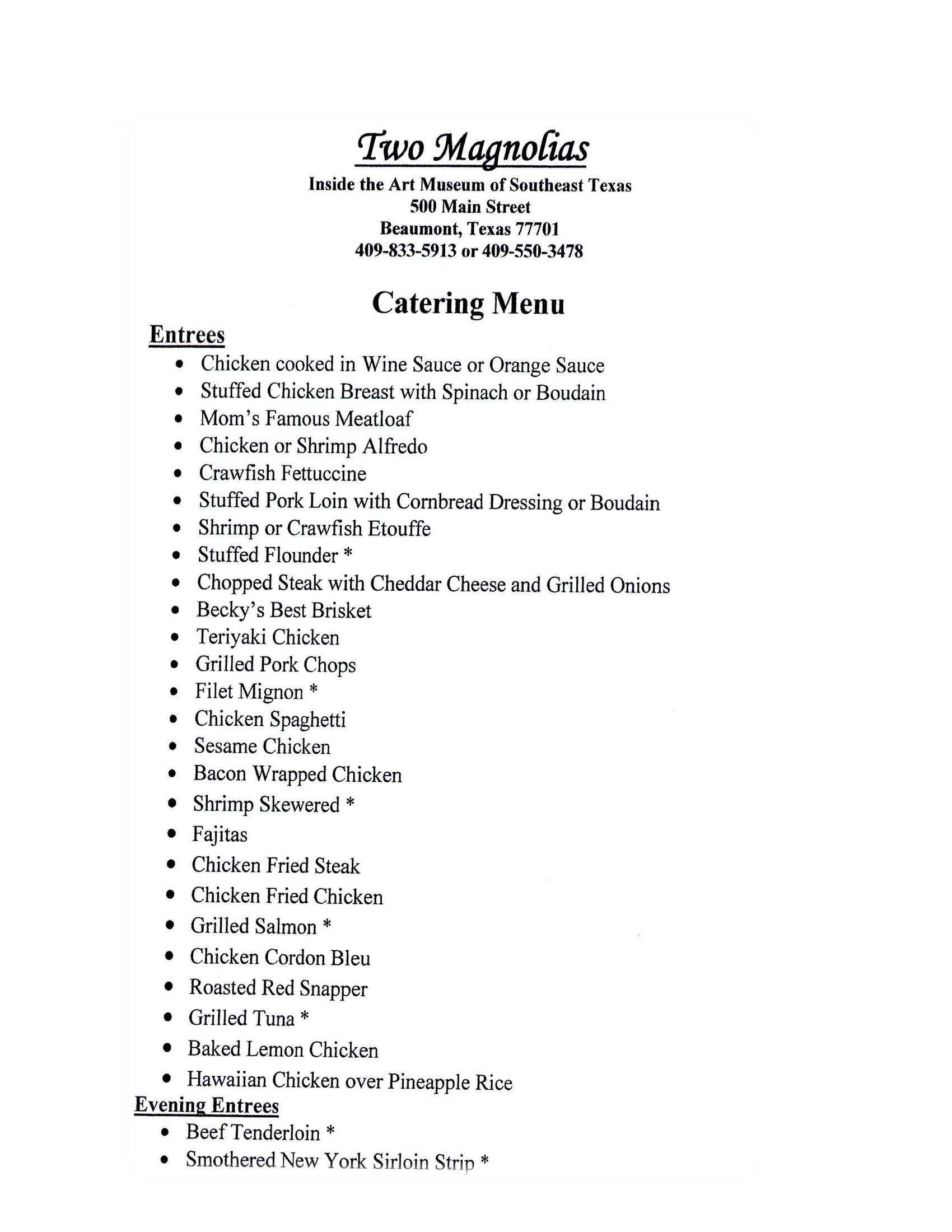 catering menu Beaumont TX, catering menu Southeast Texas, SETX catering menu, catering menu Golden Triangle